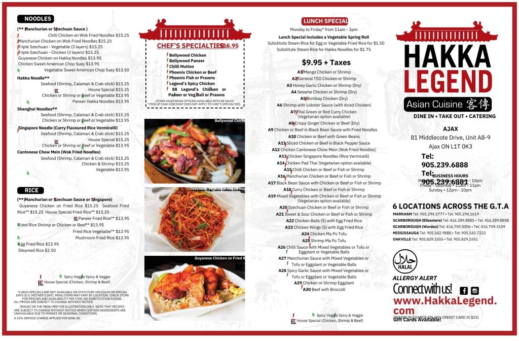 Hakka Legend Menu Canada