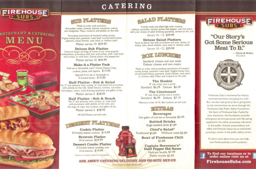 Firehouse Subs Menu