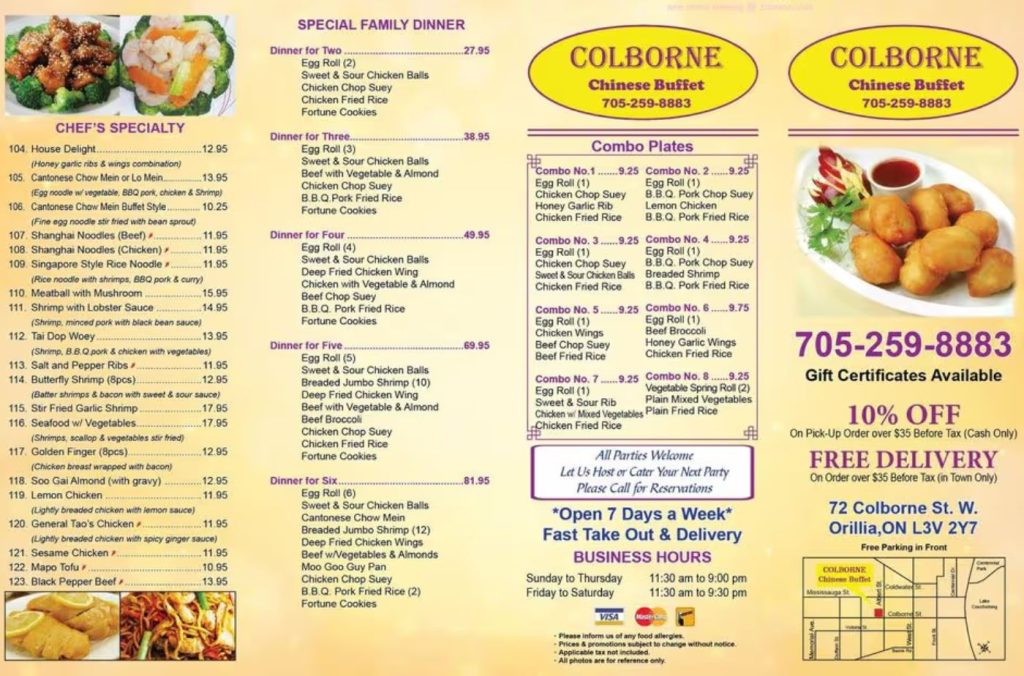 Colborne Chinese Buffet Canada Menu