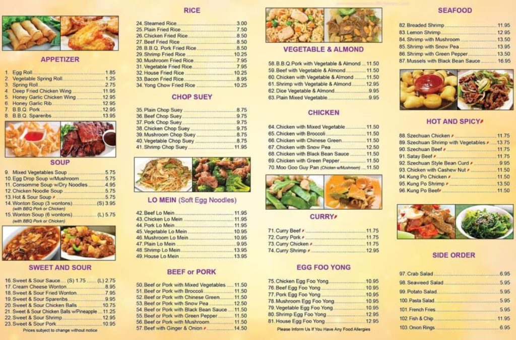 Colborne Chinese Buffet Menu