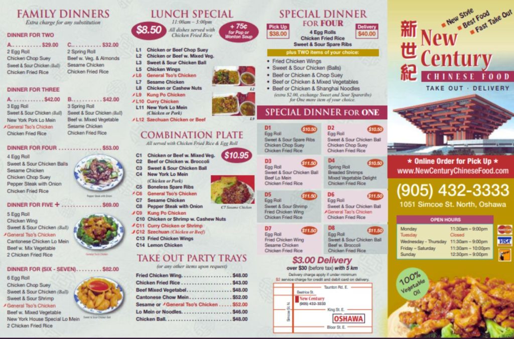 New Century Menu Canada