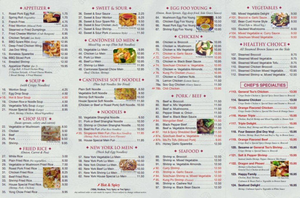 New Century Canada Menu