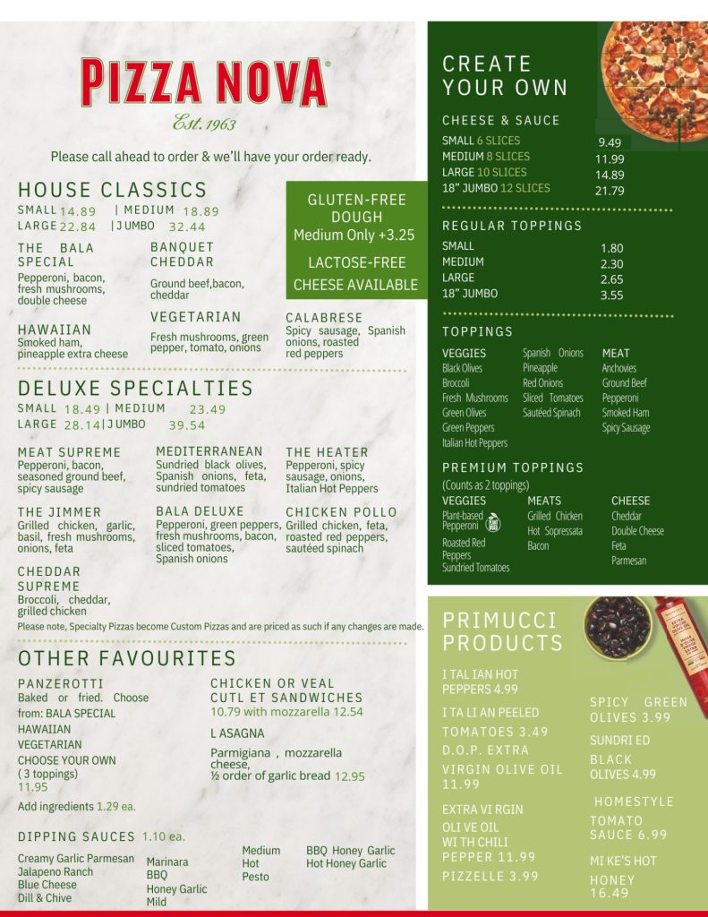 Pizza Nova Menu