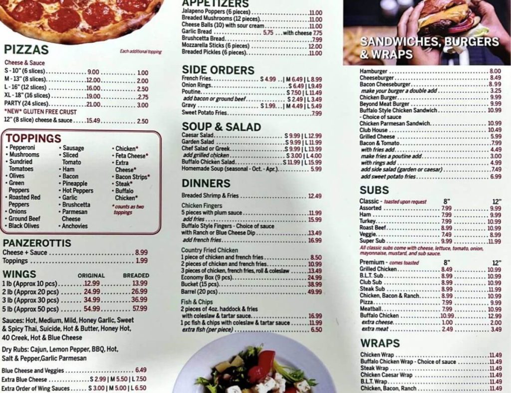 Smithville Pizzeria Menu