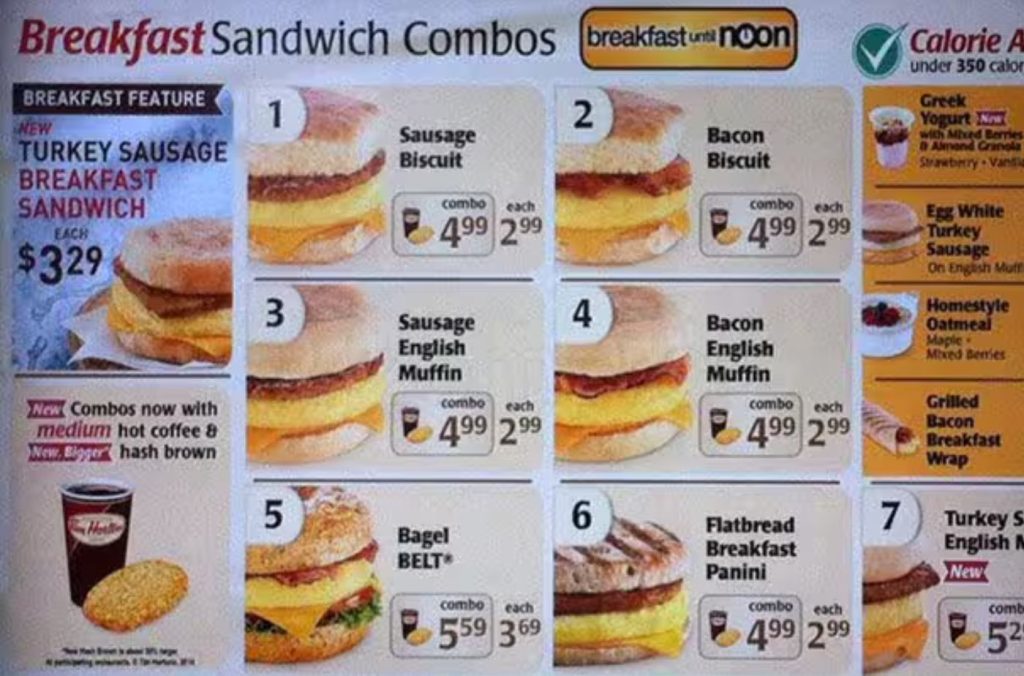 Tim Horton Breakfast Menu