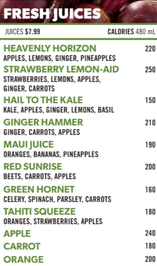 Booster Juice Fresh Juice Menu canada