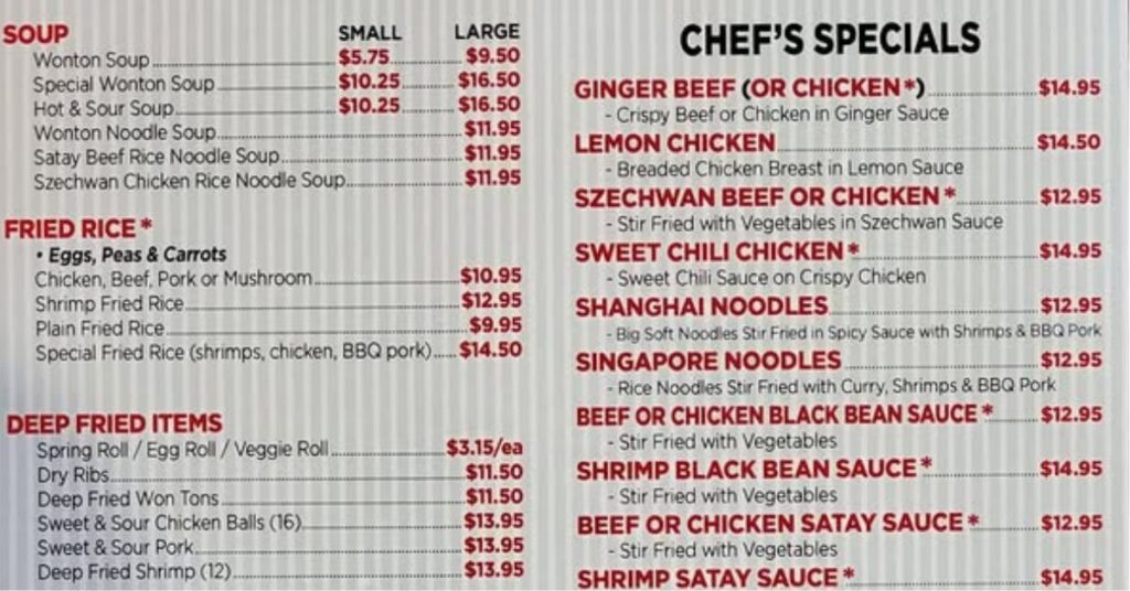 Chef’s Specials Menu