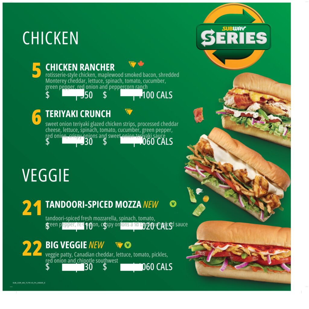 Subway Menu Canada